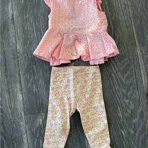 Ralph Lauren pink eyelet peplum top and floral print leggings set